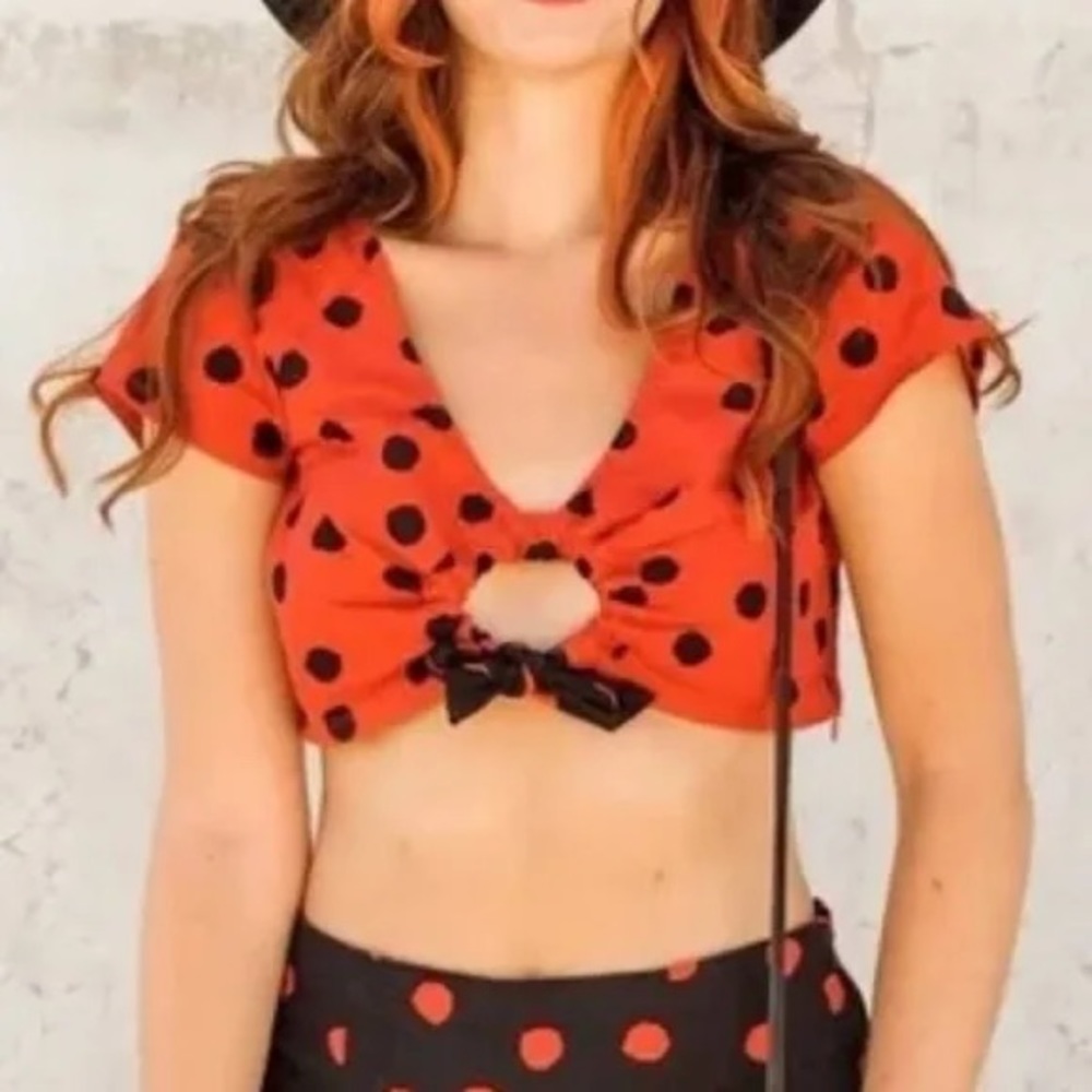 Urban Outfitters Red Polka Dot Tie Up Crop Top Shirt